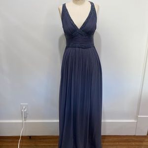 Adriana Papell blue silk and sequin full length formal dress size 6